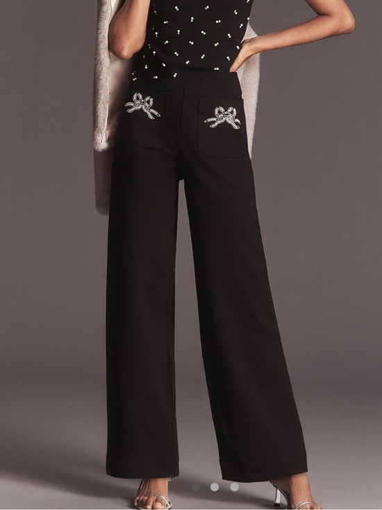 Anthropologie Pants - Anthropologie Colette Pants Maeve Full Length Wide Leg Embroidered Bow New Black